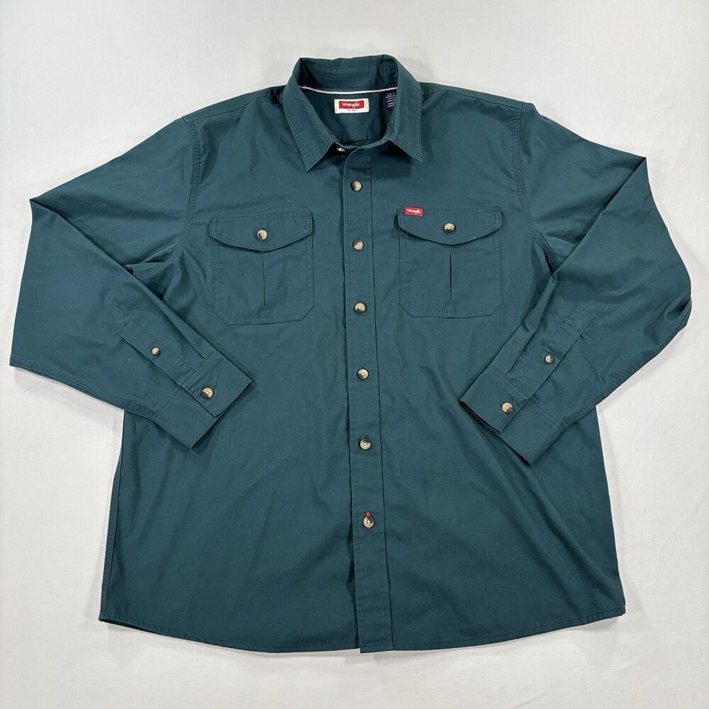 Wrangler Premium Quality Shirt L Relaxed Fit Button Up Dark Teal